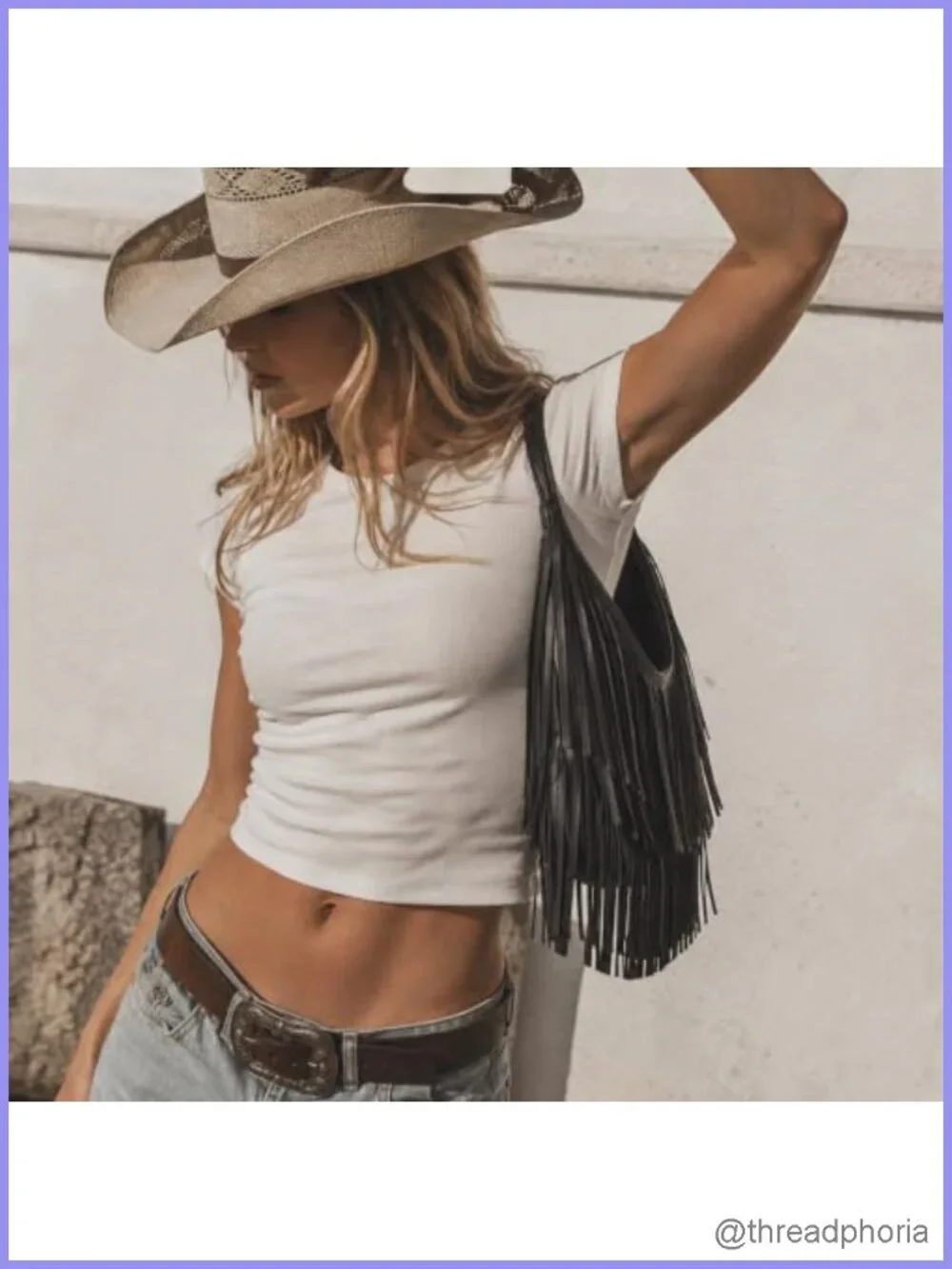 Black PU Leather Fringe Hobo Shoulder Bag with Tassel - Western Boho Purse